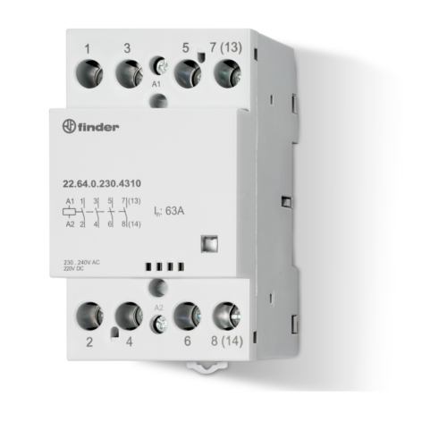 Finder Type 22.64 CONTACTOR 63A, 4NO AgSnO2 24VAC/DC COIL