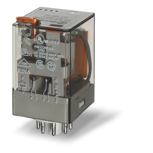 Finder Type 60.12 RELAY 8 PIN, MECH INDICATOR & TEST BUTTON, 2CO 10A@250VAC
