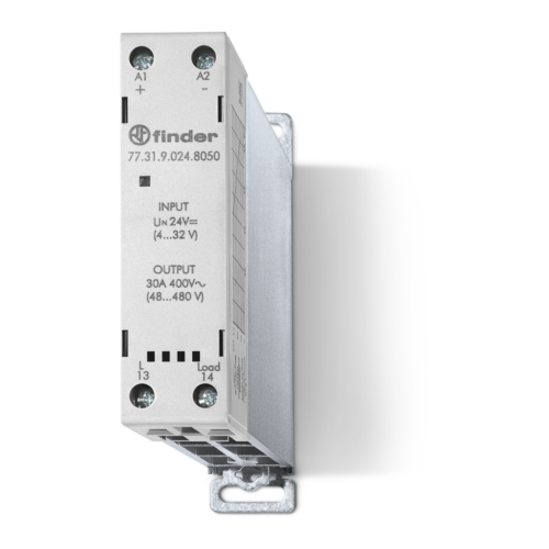 Finder Type 77.31 SSR, INTEGRAL HEATSINK, DIN MOUNT ZERO CROSSING, 30A 400VAC LOAD, 24VDC CONTROL