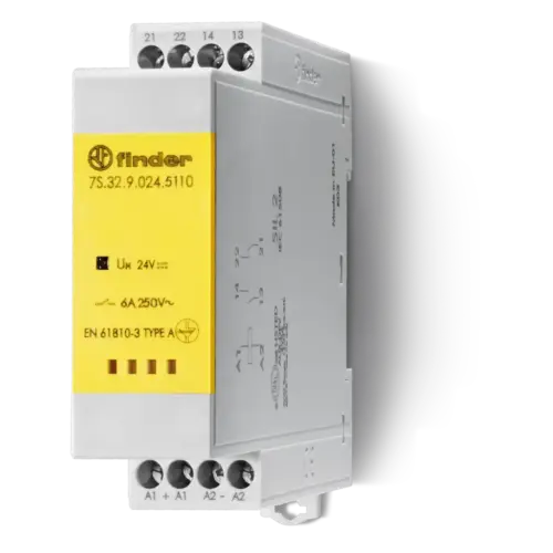 Finder RELAY FORCE-GUIDED CONTACTS, DIN MOUNT, 1NO+1NC 6A@250VAC AgNi+Au, 24VDC COIL
