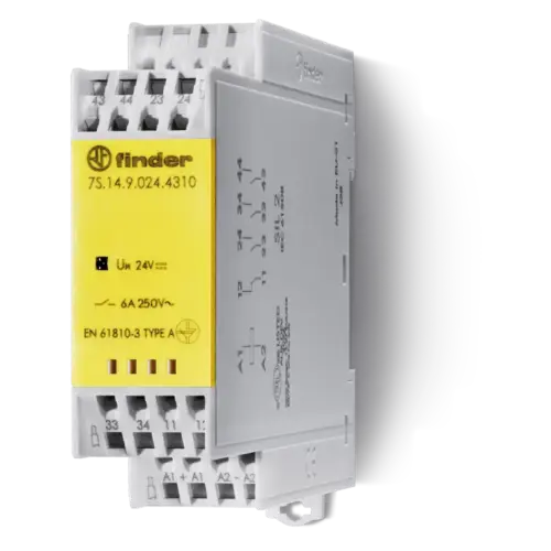 Finder RELAY FORCE-GUIDED CONTACTS, DIN MOUNT, 3NO+1NC 6A@250VAC, 230VAC COIL